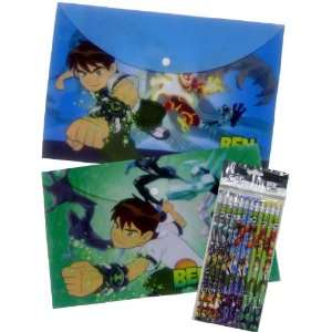  New Ben 10 Clear Folders and Pack of Pencils Office 