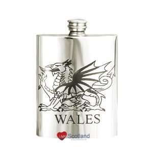  Hip Flask 6oz Pewter Welsh Dragon Wales Patio, Lawn 