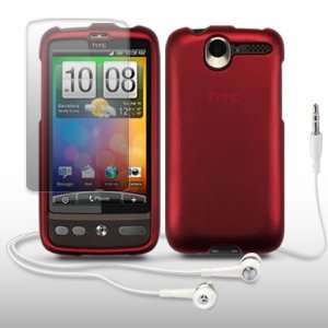 HTC DESIRE RED HARD ARMOUR CASE WITH SCREEN PROTECTOR & HEADSET BY 