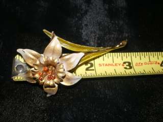 VTG Enamel Flower Power Daffodil Rhinestone Brooch Pin  