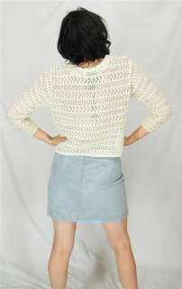 VINTAGE Ivory White DRESSBARN Knit Crochet YARN Cardigan Sweater 