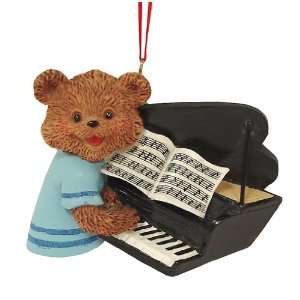  Boy Bear In Blue Playing The Piano Christmas Ornament 