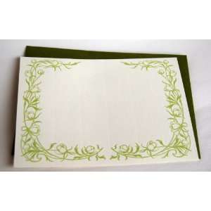  Imprintable Notecard Set   Green Floral Border Set of 10 