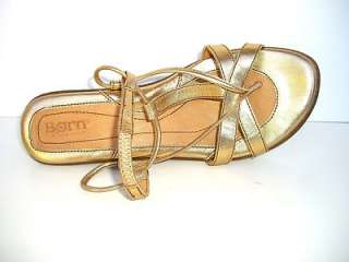 BORN MERLOT Gold Leather Upper & Linings Womens Cross Sandals Shoes 