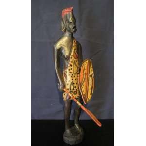 Masai Warrior from Africa, Hand carved, Hand painted wood Figurine, 13 