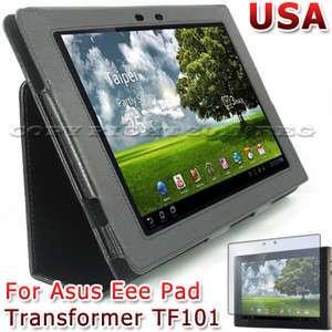 BLACK LEATHER CASE COVER+LCD SCREEN PROTECTOR FOR ASUS EEE PAD 