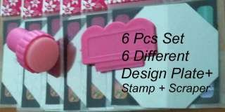 Jennys 6 Pcs Nail Art Stamp Plate + Stamper + Scraper  