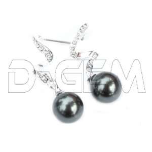    Black majorca pearl & Zirconium stud Earrings D Gem Jewelry
