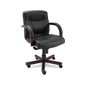  Madaris Mid Back Swivel/Tilt Leather Chair w/Wood Trim 