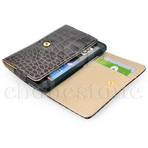 Brown Luxury Glossy Wallet Design Croco skin Leather Case for HTC HD7 