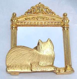 Vintage Jonette Jewelry Cat & Mirror Brooch Signed JJ  