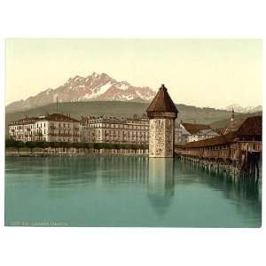   Reprint of Chapel Bridge and view of Pilatus, Lucerne, Switzerland