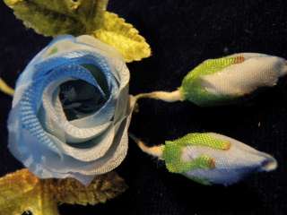   Millinery Flower Blue Rosebud Rose Velvet Leaves Hat Wedding Hair K40