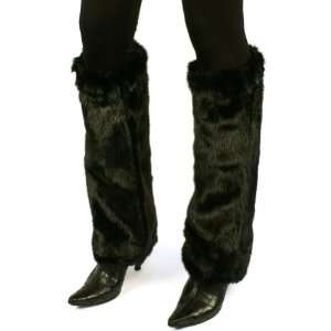   Fake Mink Fur Animal Dance Ski Long Leg Warmer Boot Shoe Cover Black