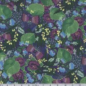  45 Wide Living Color Floral Navy Fabric By The Yard 