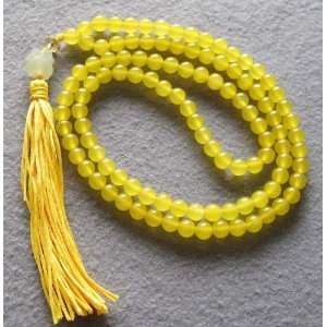  108 Yellow Jade Beads Tibet Buddhist Prayer Mala Necklace 