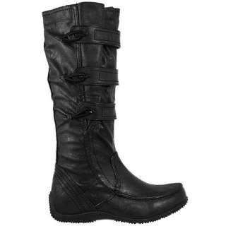 NEW Womens Ladies Leather Style Wide Calf Adjustable Toggle Knee High 