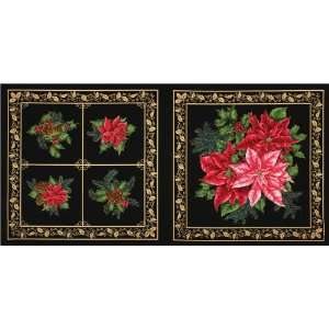  44 Wide Poinsettias Holiday Panel Black/Multi Fabric By 