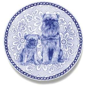  Brussels Griffon & Puppy Danish Blue Porcelain Plate 