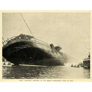  Print Breman Steamer Ship Wreck Fire Steamship Sinking Hoboken New 