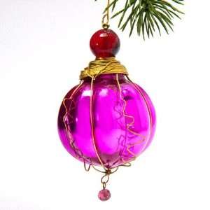  Fuschia Glass Kugel Christmas Tree Ornament with Brass 