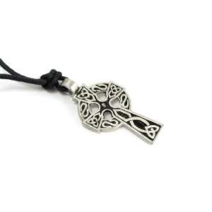  Moone Cross Pewter Pendant with Adjustable Cord Necklace 