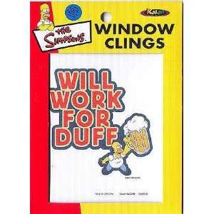  Simpsons Will Work For Duff Window Cling Toys & Games