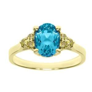    1.61 Ct Blue Topaz Canary Diamond 14K Yellow Gold Ring Jewelry