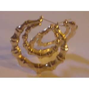  14K Gold Plated puff ROUND Bamboo J LO hoop earrings 2 2.5 