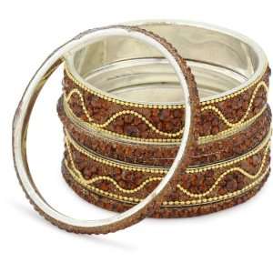   by priya kakkar 6 coffee Crystal Bangles with Gold Metal Jewelry