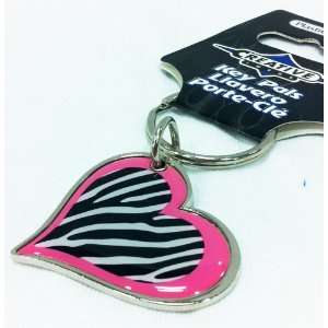  Pink Zebra Heart Enamel Key Chain Automotive