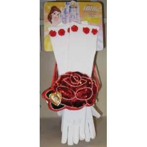  Disney Park Belle Beauty & Beast Costume Gloves Purse Set 