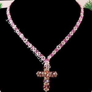  Crystal Cross Pendant Necklace Pink Purple Everything 