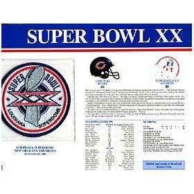 Super Bowl 20 Patch and Game Details Card Sports 