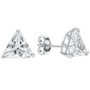   4mm Trillion Cut Cubic Zirconia 14k White Gold Stud Earrings Jewelry