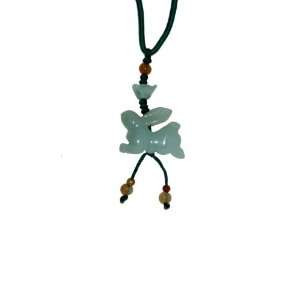 Rabbit Zodiac Jade Necklace with Green Cord Born In 1939, 1951, 1963 