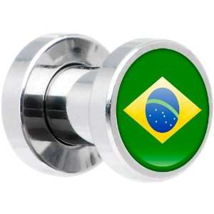  4 Gauge Stainless Steel Brazil Flag Saddle Plug Jewelry