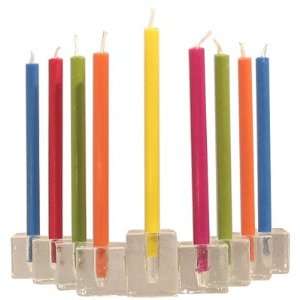  Glass Block Menorah with Rainbow Candles Judaica