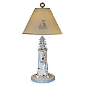   Blue Lighthouse Stenciled Shade Nautical Table Lamp