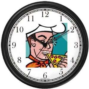 Cook or Chef Eating Pepperoni Pizza Wall Clock by WatchBuddy 