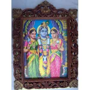 Lord Krishna with his friends poster painting in Wood Crafts Frame