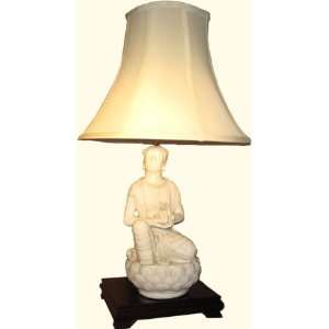   Porcelain free standing chen blanc statue on rosewood