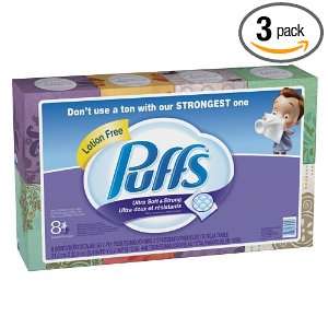 Puffs Ultra Soft & Strong Facial Tissues, 448 Count Cubes, (Pack of 3 