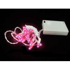  Set of 20 Battery Operated Pink LED Wide Angle Christmas Lights 