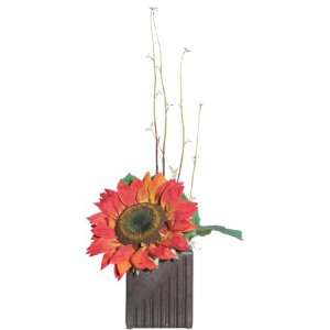 24 Artificial Orange Sunflower Flower Arrangement in Square Brown Pot 