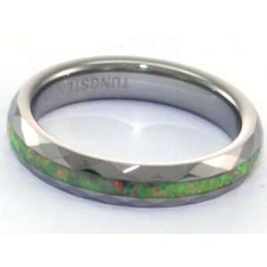   ) Faceted Tungsten Carbide Ring with Green/white Precious Opal Inlay