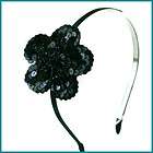 Big Floral Black Sequin Hair Band Rose Flower Headband  