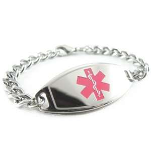   Medical ID Bracelet, Pink Symbol, Curb Chain   Free ID Card Jewelry
