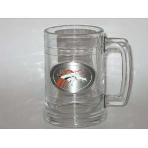   BRONCOS 15 ounce GLASS TANKARD MUG with Pewter Logo