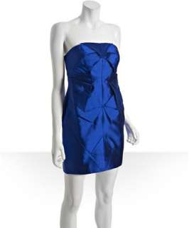 Nicole Miller cobalt silk dupioni pleated strapless dress